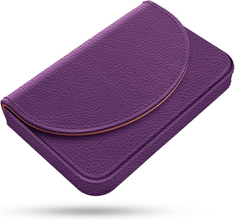 Xavier Business Card Holder，PU Leather Business Card Case Color Printing Pattern Card Holder Wallet，Pockets Magnetic Credit Card Holders for Men and Women，Purple - Image 1
